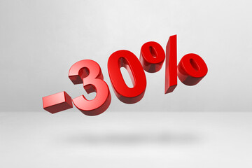 30% off discount offer. 3D illustration isolated on white. Promotional price rate