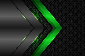 Abstract Modern Technology Geometric Glowing Green on Silver Metallic Background