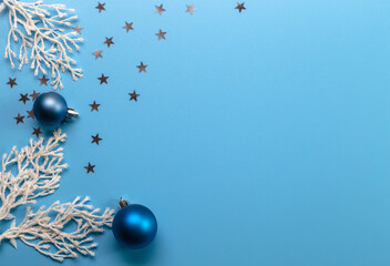 Christmas decorations on a blue background.