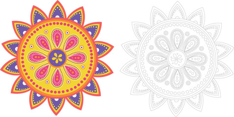 Flower Mandala coloring page. flower. Oriental. circuit. Diwali. oriental mandala; Indian culture; Buddhist religion
