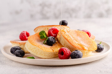 Japanese soft pancakes with berries