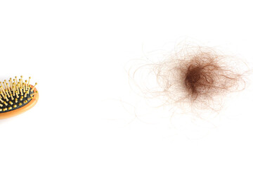 Hair loss, hair loss every day, serious problems and hair loss on a white background.