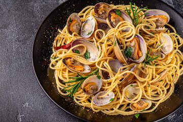 Seafood pasta with clams Spaghetti alle Vongole