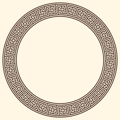 Greek key pattern, round frame. Decorative ancient meander, greece border ornament with repeated geometric motif. Vector EPS10.