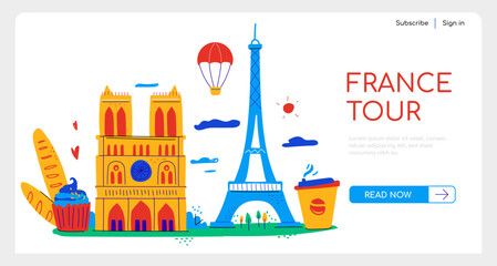 Naklejka premium France tour and vacation - flat design style banner