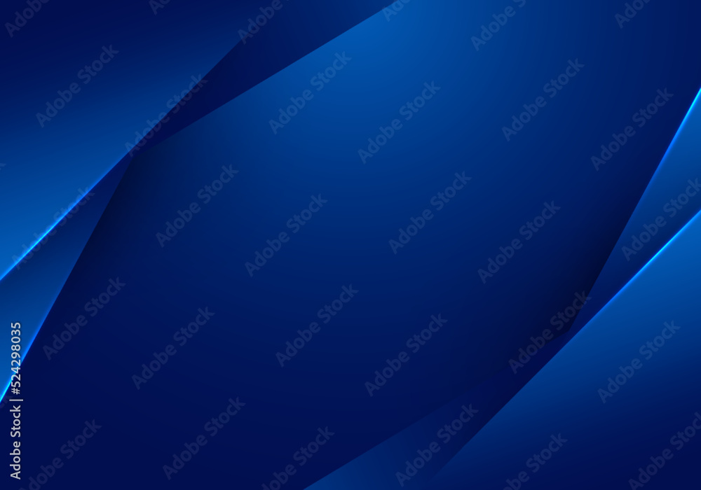 Poster abstract 3d template blue stripes triangle overlapping layered with lighting effect on dark blue bac
