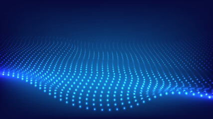 Obraz premium Abstract technology futuristic big data concept glowing blue wave moving dots flow particles on dark blue background