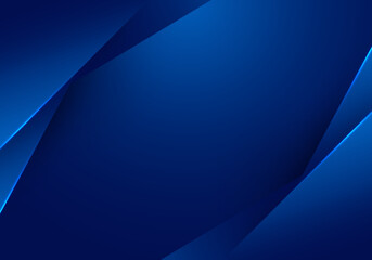 Abstract 3D template blue stripes triangle overlapping layered with lighting effect on dark blue background