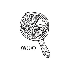 Vector hand-drawn illustration of Italian cuisine. Frittata