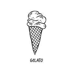 Vector hand-drawn illustration of Italian cuisine. Gelato