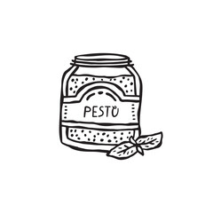 Vector hand-drawn illustration of Italian cuisine. Pesto