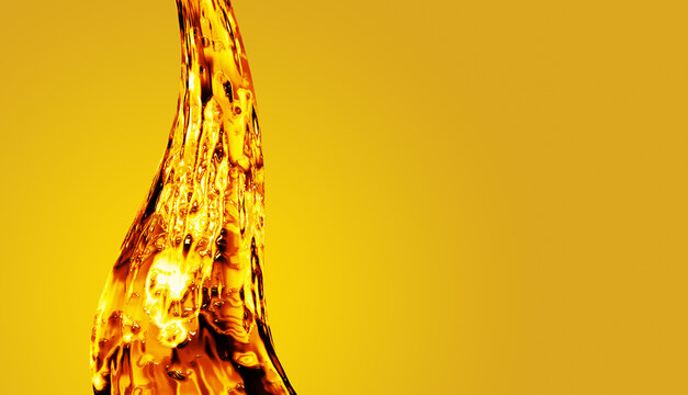 Oil. Golden liquid background. Golden wave on yellow background. For  projects with oil, honey, beer, shampoo, hygiene products, washing powder