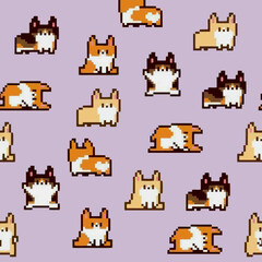 Dog in pixel style. Corgi. Can be used on clothes, fabrics, chehnf, biscuits