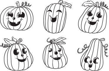 Cute pumpkins for Halloween / Vector collection hand-drawn