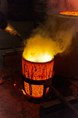 Crucible in italian artistic foundry, bronze artistic casting