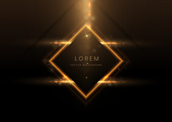 Abstract luxury golden square glowing lines  overlapping on black background with lighting effect sparkle. Template premium award design.