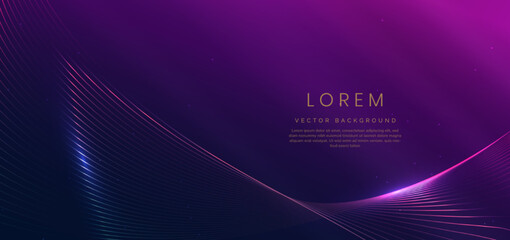 Abstract luxury curve glowing lines on dark blue and purple background. Template premium award design.