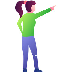 Woman pointing forward with hand vector icon