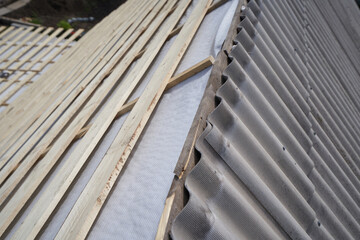 Obraz premium Roof construction and repairing old slate roof