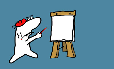 Cartoon of artist and drawing board