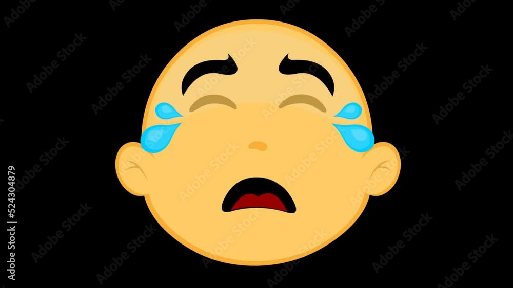 Poster loop animation of the face of a yellow character crying, on a transparent background