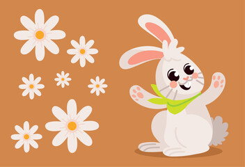 cartoon rabbit and flowers