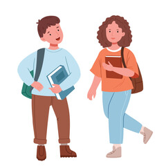 Set of schoolchildren.Back to school concept. Hand drawn flat vector illustration isolated on white background.