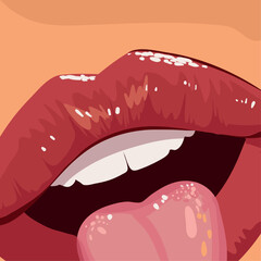 female lips and tongue close up