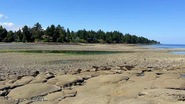 Low tides in the Pacific Ocean on Vancouver Island in Canada are visible to my fellow countrymen and somewhere on the pier there is a ship that may soon capsize because the water is leaving.