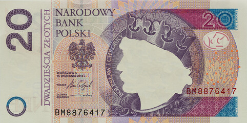 20 polish zloty banknote with empty middle area