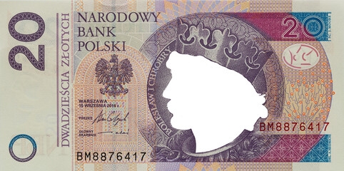 20 polish zloty banknote with empty middle area