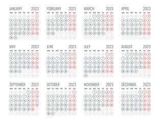 calendar for 2023 starts monday, vector calendar design 2023 year