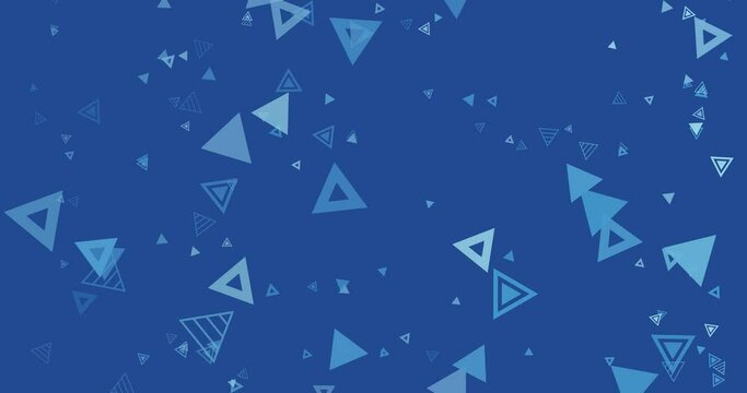 A lot of triangle shapes fall on a simple background.Seamless loop.