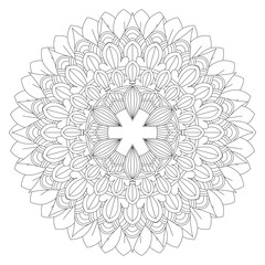 Circular pattern in form of mandala for Henna, Mehndi, tattoo, decoration. Decorative ornament in ethnic oriental style. Coloring book page.