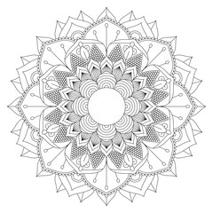 Circular pattern in form of mandala for Henna, Mehndi, tattoo, decoration. Decorative ornament in ethnic oriental style. Coloring book page.