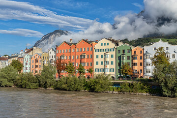 Brightly painted buildings of the old town of Tyrolean capital Innsbruck, Austria