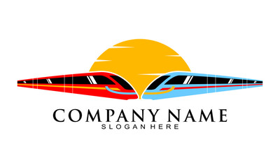 Two train with sunset vector logo