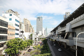 city view with sky train and street 