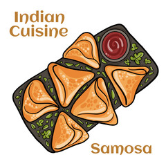 Samosa with fresh mint dipping sauce, indian food