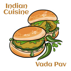 Indian Famous Street Food Vada Pav Also Know as Vada Paav, Wada Pav or Wada Pao