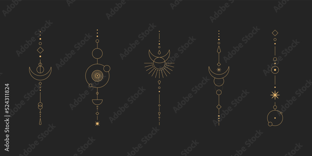 Aufkleber set of moon and sun line art. minimal boho linear symbols. celestial mystic element. vector line art