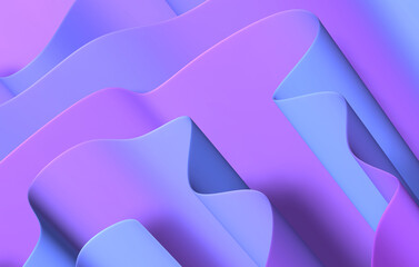 Diagonal abstract geometric wavy folds in gradient pink and blue colors. 3d render