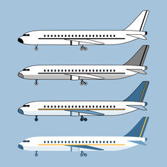Airplane Flat Icon Set, Side View, Vector, Illustration