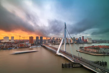 Fotobehang Rotterdam, Netherlands, City Skyline Over the River © SeanPavonePhoto