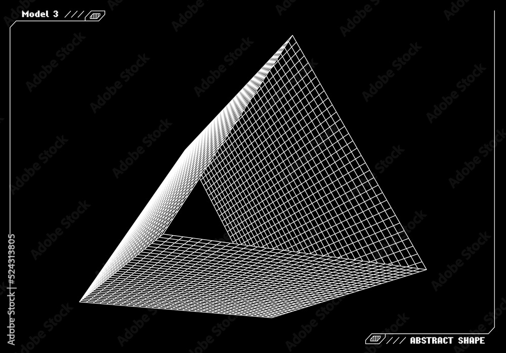 Aufkleber Abstract 3d wireframe shape or basic element with open edge. Science and technology geometric abstraction with deformed shape.