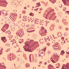Sweets party orange and blue seamless wallpaper