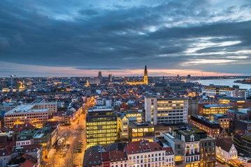 Foto op Canvas Antwerpen, België stadsgezicht van bovenaf in schemerlicht. © SeanPavonePhoto