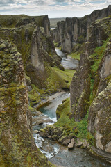 View into Fjaðrárgljúfur gorge, South Iceland.