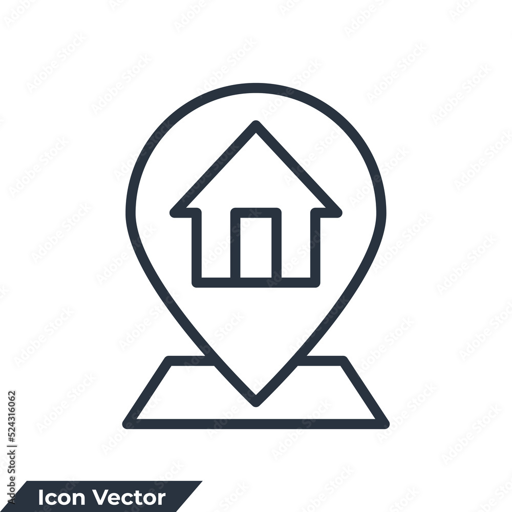 Poster address icon logo vector illustration. map pointer house symbol template for graphic and web design 