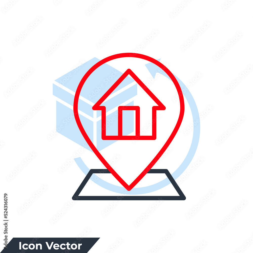 Poster address icon logo vector illustration. map pointer house symbol template for graphic and web design 